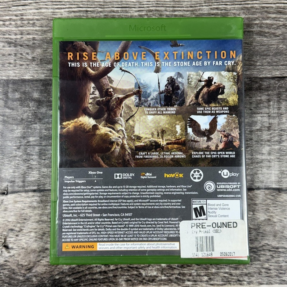 Far Cry Primal Microsoft Xbox One Game M Ubisoft NTSC-U/C 2016 Disc Case - Picture 2 of 4